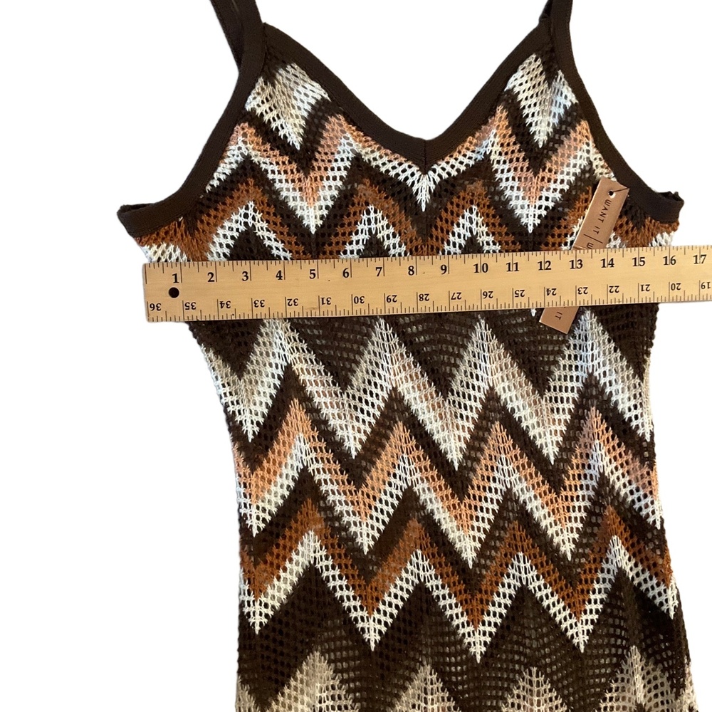 NWT Almost Famous Brown Crochet Chevron Pattern Fringe Hem Boho Cover Dress 1X - Picture 4 of 9